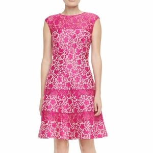 Kay Unger Pink Floral Lace Coquette Elegant Fit Flare Tier Size 10 Barbiecore